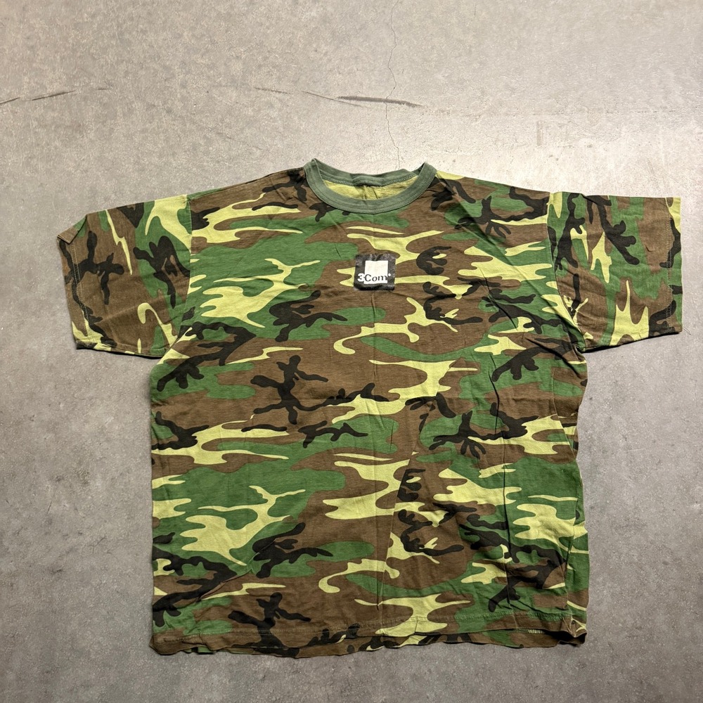 Vintage 3Com Camo T-Shirt Mens XL Woodland Camouflage Tech Promo Tee